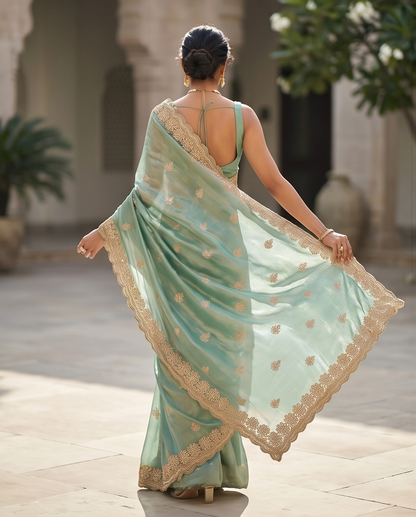 Premium Green Designer Tissue Saree (SR-SP34)