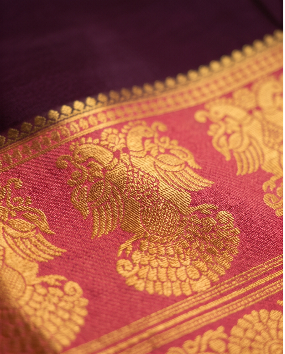 Mysore silk imitation crepe silk saree-Wine Red/maroon with Rani pink (SR-PSMP45)