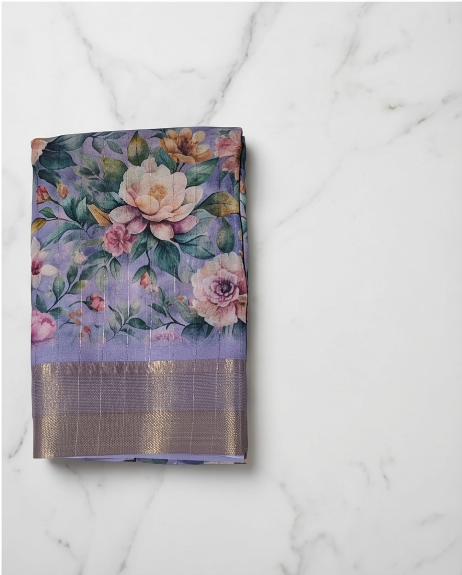 Blue Floral Synthetic Saree (SR-SP7)