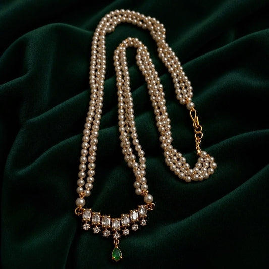 Muktavali white with Green stone Pendant with Pearl Haram - NRW-117