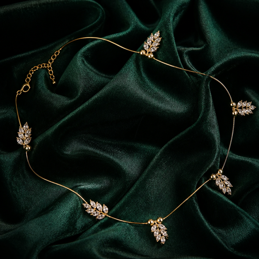 Invisible chain with trendy pattern with earrings - white stone (NRW-77)