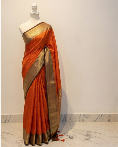 Semi Crepe Rust Orange Saree - SR-SBP1