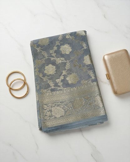 Handloom Banarasi Khaddi (SR-HUP1)-Cement Grey