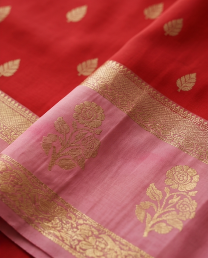 Mysore crepe flower pattern Red with Pink(SR-MSP24)