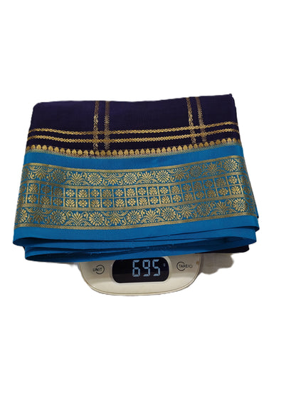 Pure Mysore Silk Saree (120 GSM) - SR-PSMP1-Dark blue with sky blue