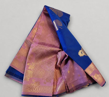 Royal Blue semi Kanjivaram Silk Saree with Pink and Gold Border (SR-PSMP26)