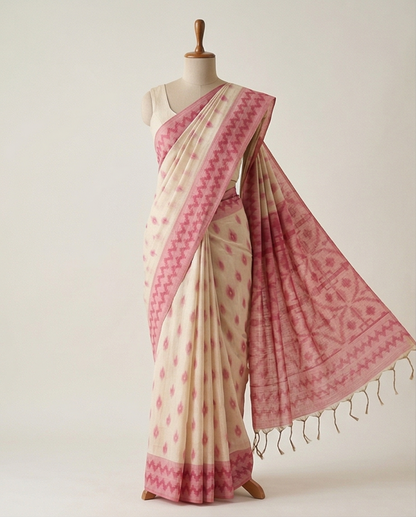 Pink with Cream Chanderi Cotton Saree (SR-SP14)