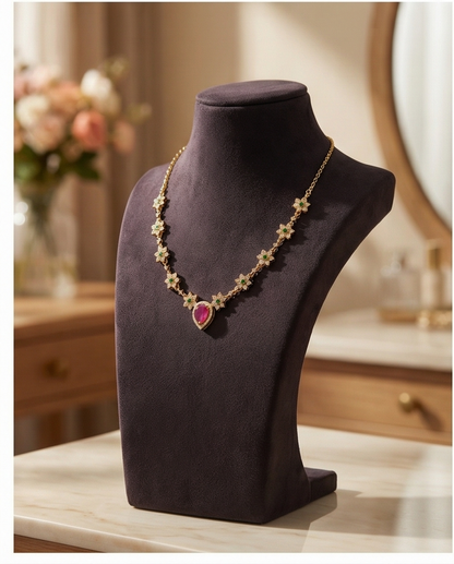 Flower and Drop stone Necklace with Earrings (NRW18)