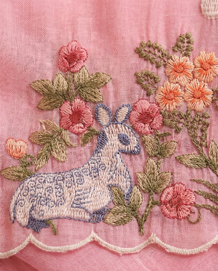 Pink Deer with Floral Cut Work Fancy Saree (SR-SP30)