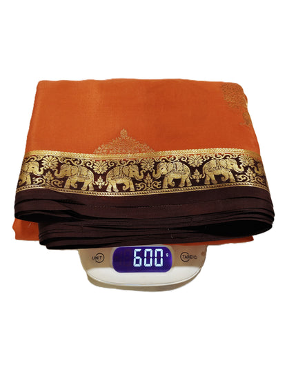 Pure Mysore Silk Saree with traditional elephant and floral designs(120gsm) - SR-PSMP4-Rust Orange & Gold