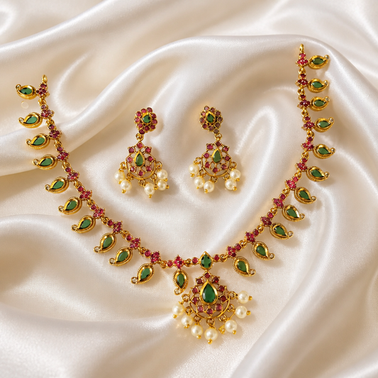 Traditional Small Mango necklace with earrings (NRW-79)