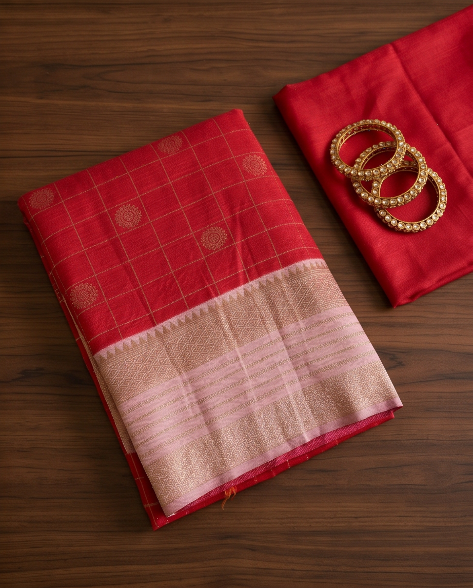 Contemporary Checks, Classic Elegance Sarees-Red (SR-PSMP20)