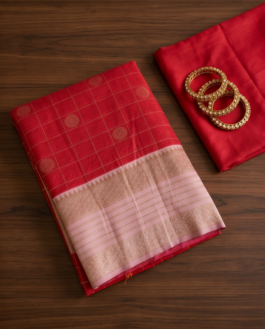Contemporary Checks, Classic Elegance Sarees-Red (SR-PSMP20)