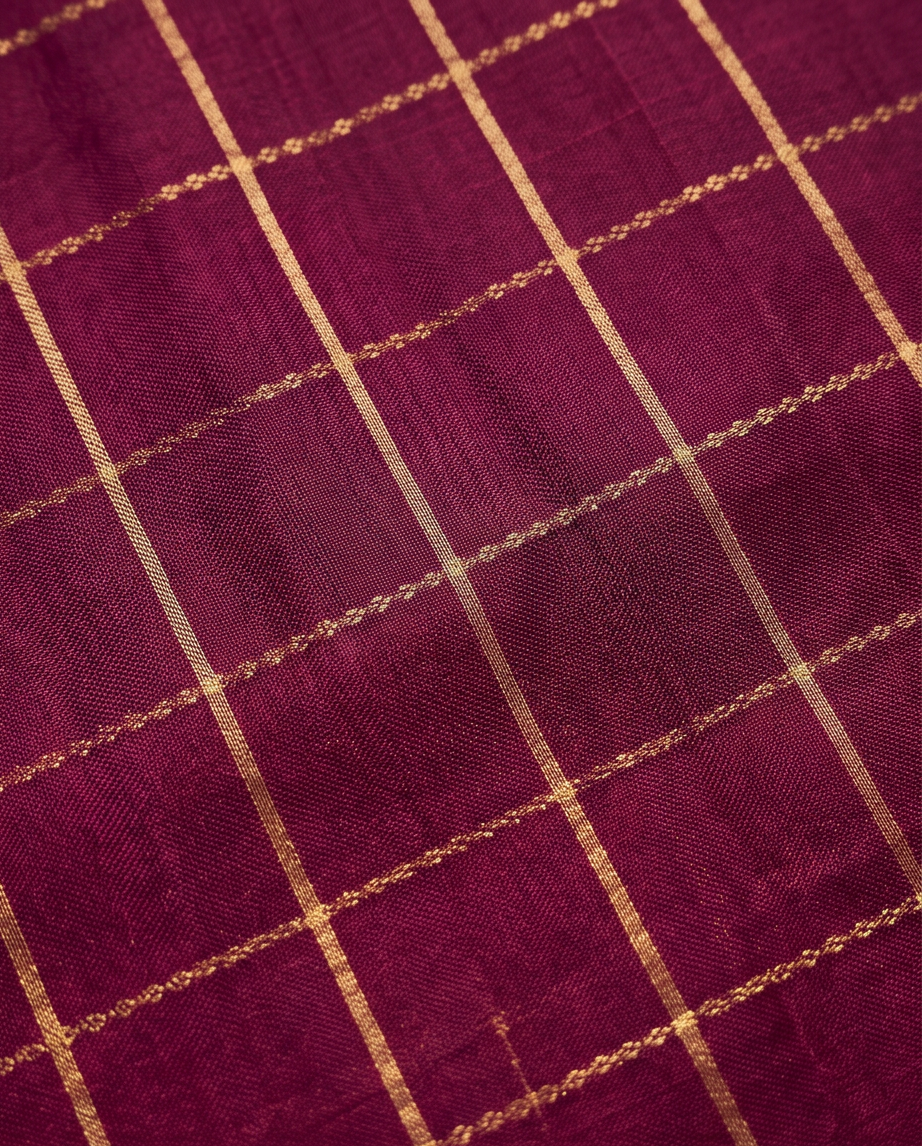 Classic Checkered Silk Saree with Grand Zari Border-maroon with dusty rose (SR-PSMP34)