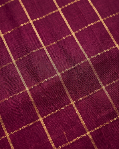 Classic Checkered Silk Saree with Grand Zari Border-maroon with dusty rose (SR-PSMP34)