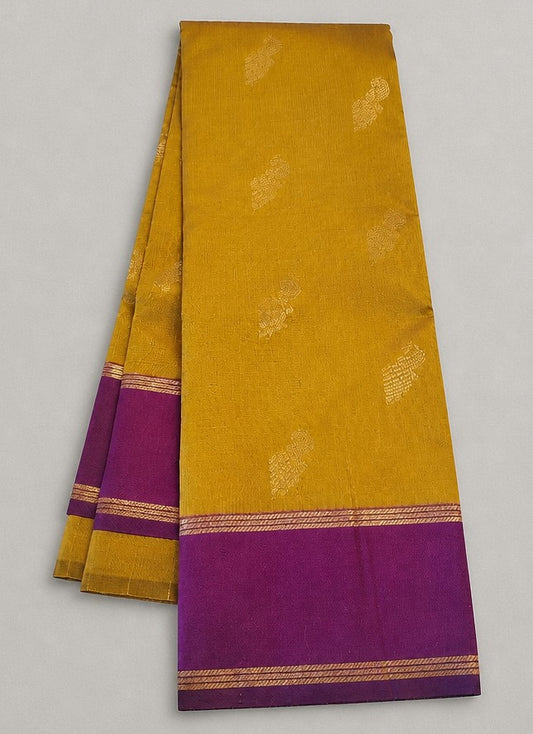 Traditional Mustard Yellow and Royal Purple Semi-Silk Saree (SR-PSMP28)