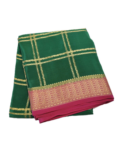Pure Mysore Silk Saree (120 GSM) - SR-PSMP1-Green with Red