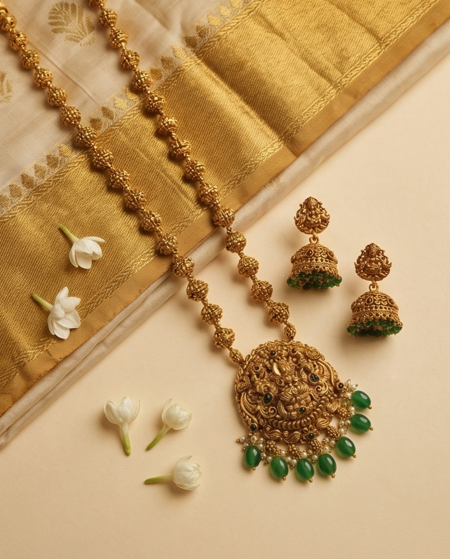 Antic Lakshmi pendant short long Haram with Jumka (NRW4)