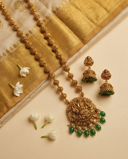 Antic Lakshmi pendant short long Haram with Jumka (NRW4)