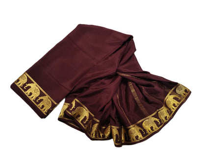 Pure Mysore Silk Saree – Maroon & Gold a traditional elephant‑pattern border(120 GSM) - SR-PSMP5