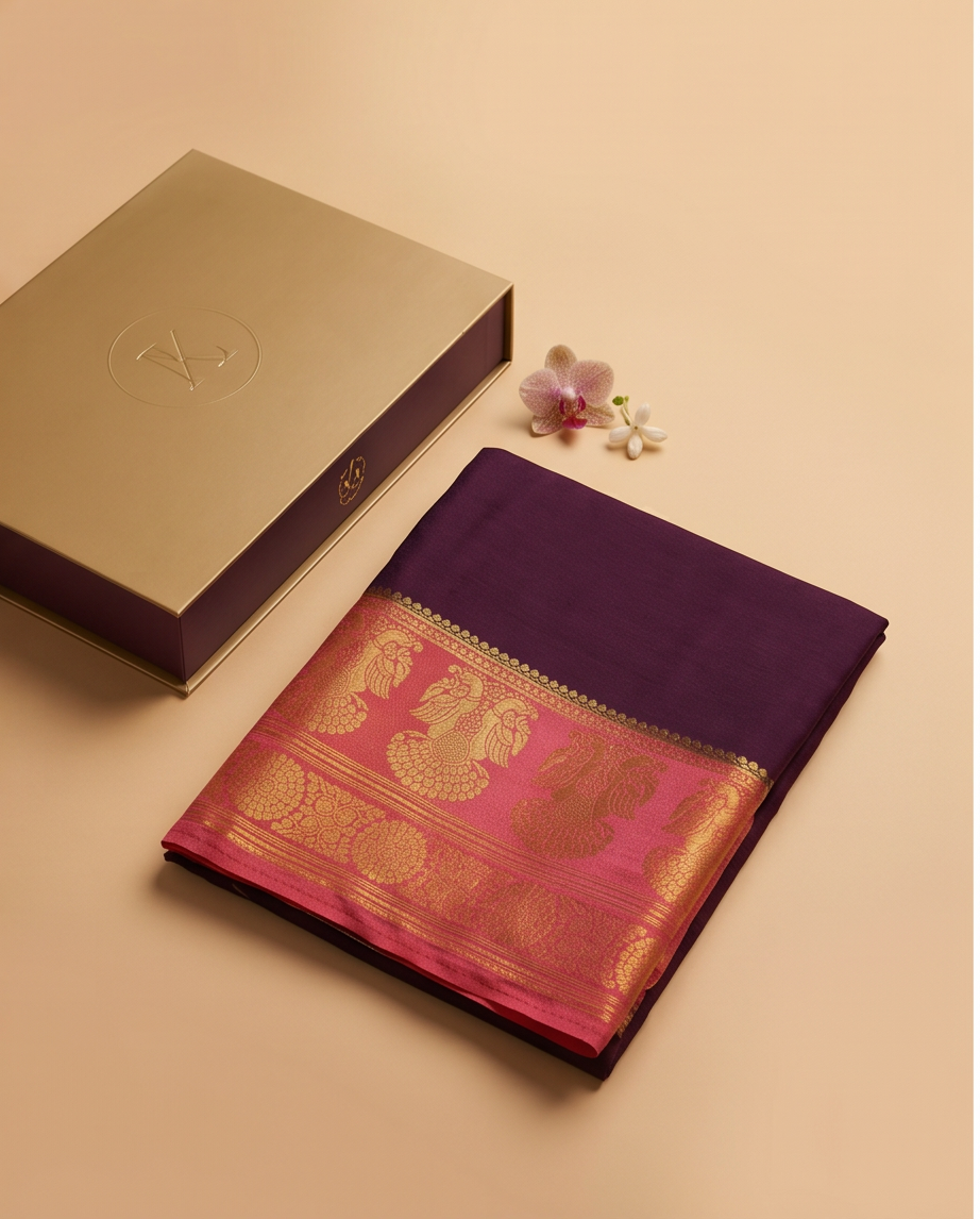 Mysore silk imitation crepe silk saree-Wine Red/maroon with Rani pink (SR-PSMP45)