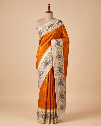 Premium Crepe silk with kalamkari border design-Mustard yellow(SR-MSP33)