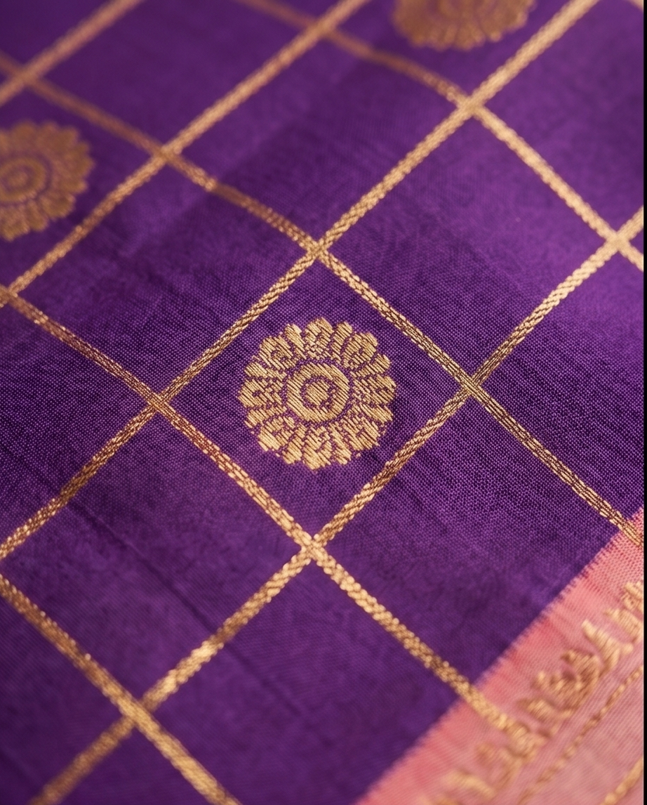 Contemporary Checks, Classic Elegance Sarees - Deep purple (SR-PSMP18)