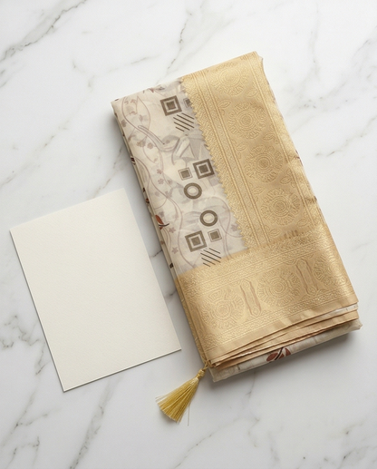 Cream Floral Printed Dyed Saree (SR-SP23)