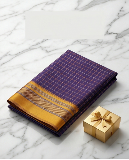 Blue Checks Ilkal Cotton Saree (SR-SP9)