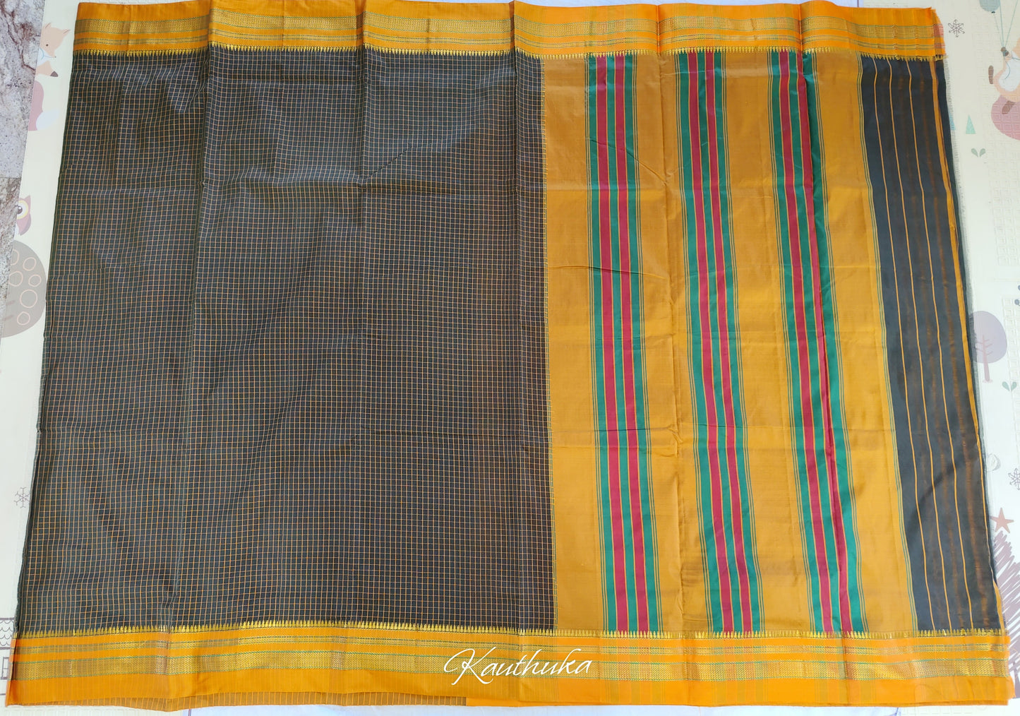 Green Small Checks Ilkal Cotton Saree (SR-SP10)