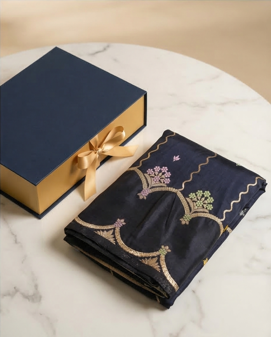 Semi silk saree with multicolor thread work (SR-MSP7)-Black