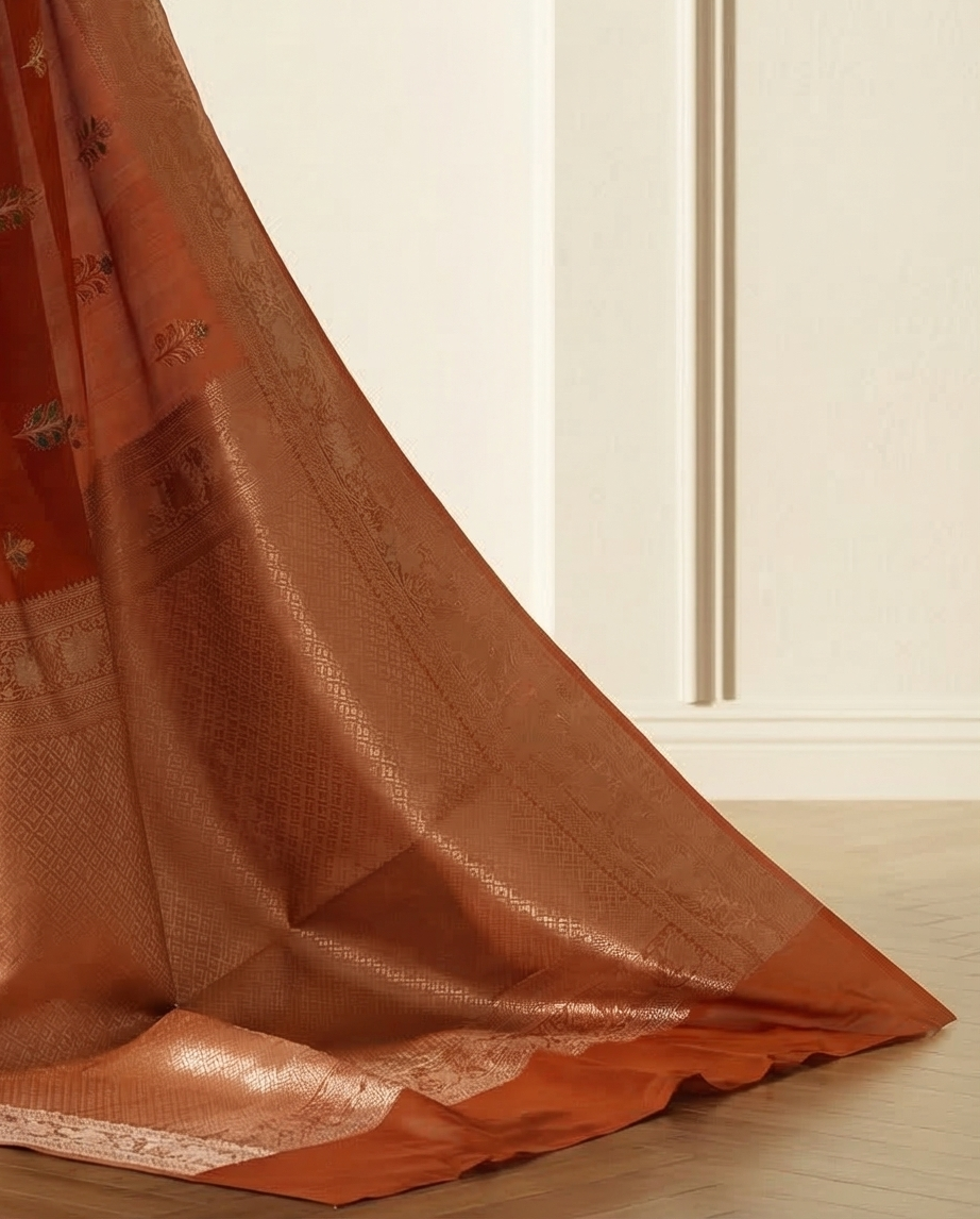 Georgette - Rich orange embroidered Semi silk saree with multicolour thread work (SR-MSP1)