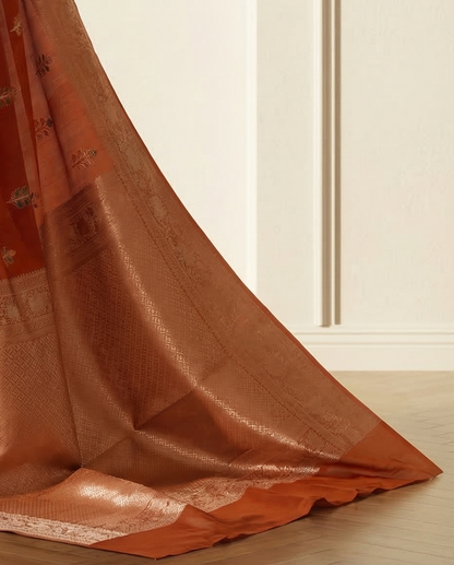 Georgette - Rich orange embroidered Semi silk saree with multicolour thread work (SR-MSP1)