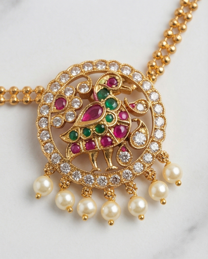 Round Mayura pendant necklace with Beautiful earrings (NRW8)