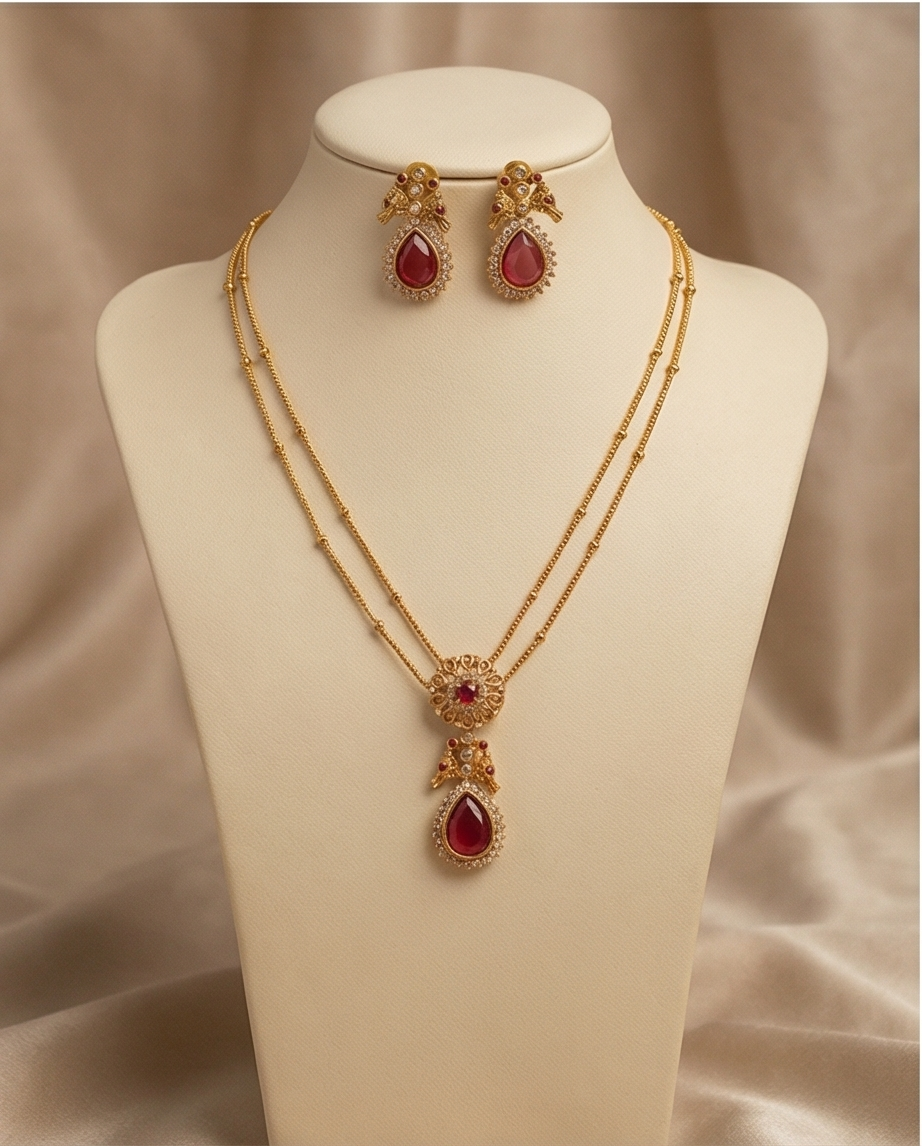 Double layer short chain with Earrings (NRW45)