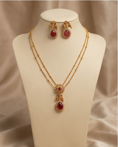 Double layer short chain with Earrings (NRW45)