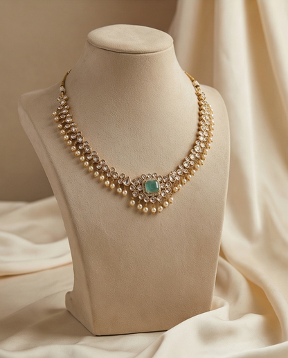 Vintage look white stone with pearl Necklace with Earrings (NRW24)