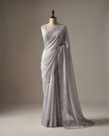 Gray Designer Saree with Contrast Blouse Piece (SR-SP36)