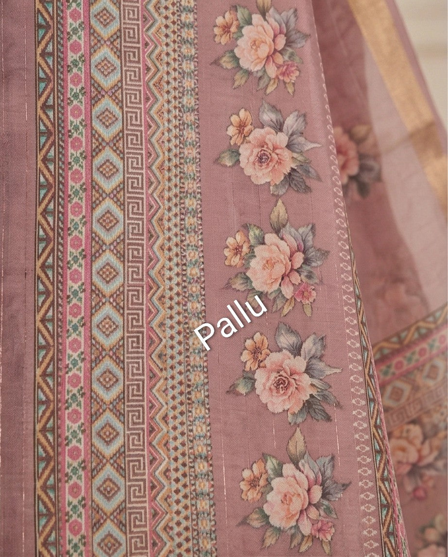 Pink Floral Synthetic Saree (SR-SP6)