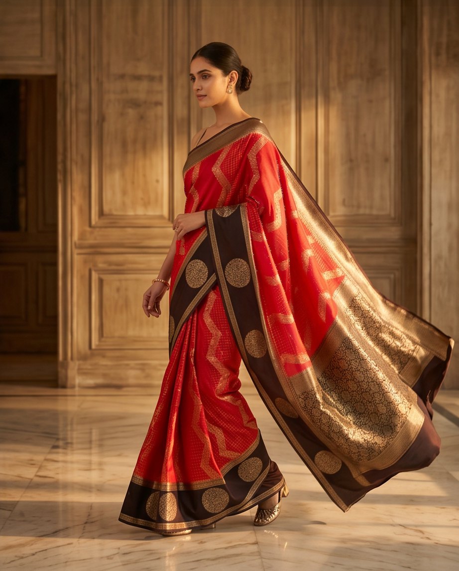 Crepe silk -Orange with brown(SR-MSP39)