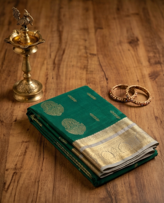 Emerald Green Kanjivaram Semi Silk Saree