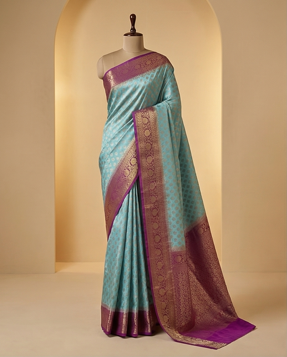 Sky Blue Banarasi Silk Saree (SR-HUP2)