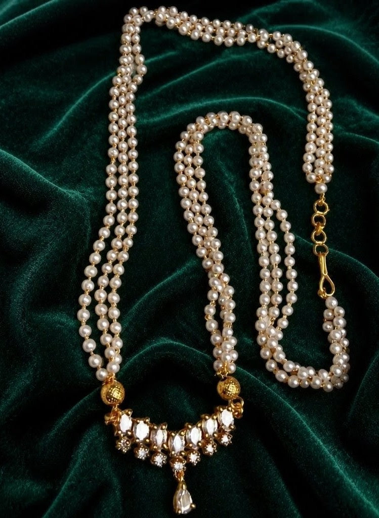 Muktavali white stone Pendant with Pearl Haram - NRW-115