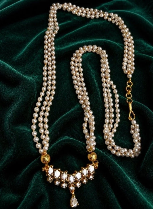 Muktavali white stone Pendant with Pearl Haram - NRW-115