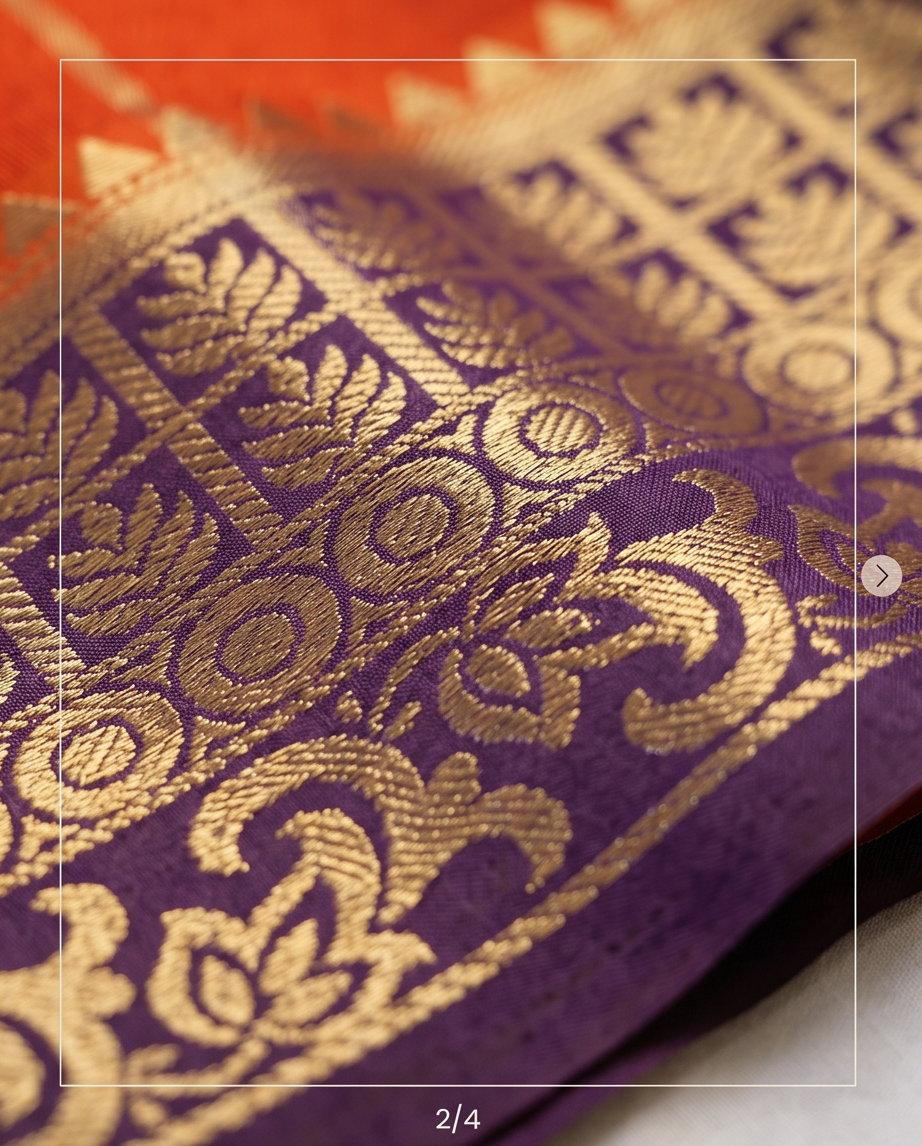 Classic Checkered Silk Saree with Grand Zari Border -orange with dark purple (SR-PSMP38)