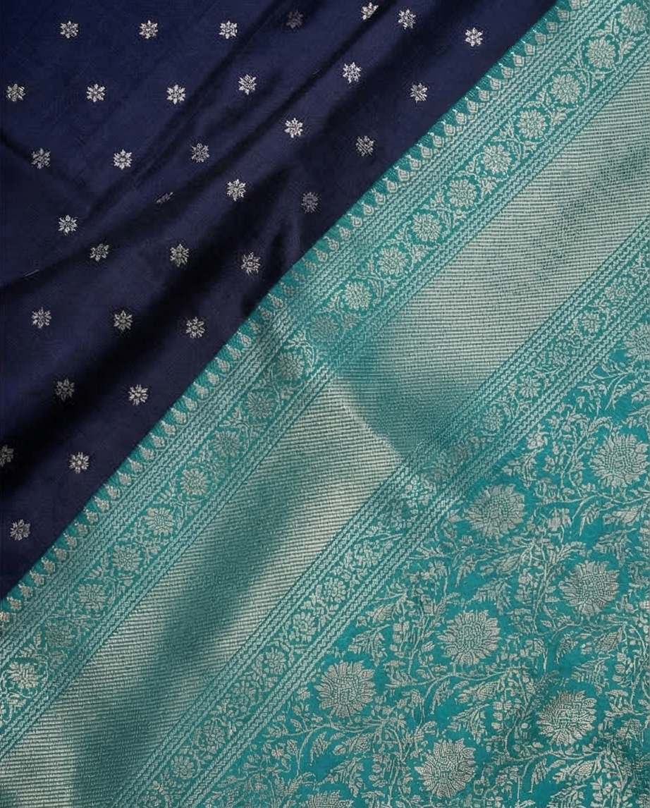 Dual‑tone semi silk saree with silver zari work (SR-MSP2)-Deep Navy Purple -Blue
