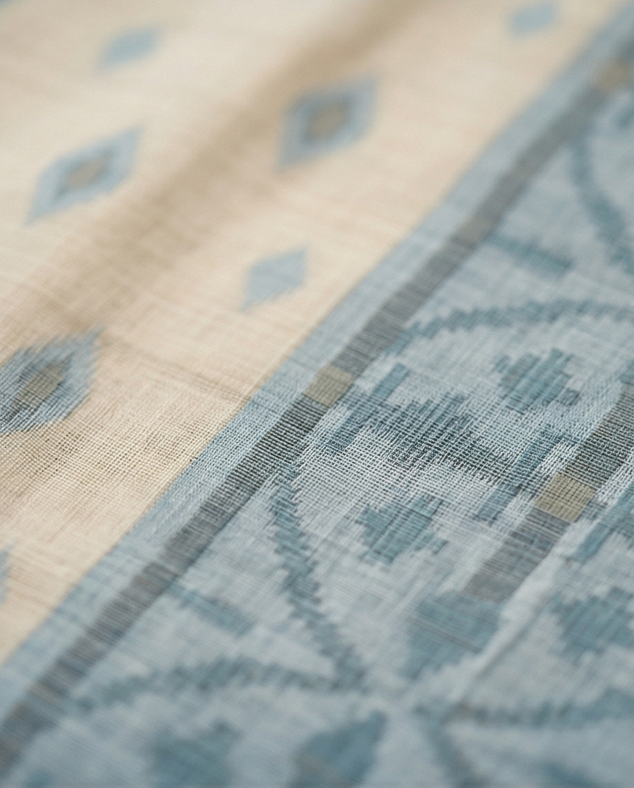 Sky Blue with Cream Chanderi Cotton Saree (SR-SP13)