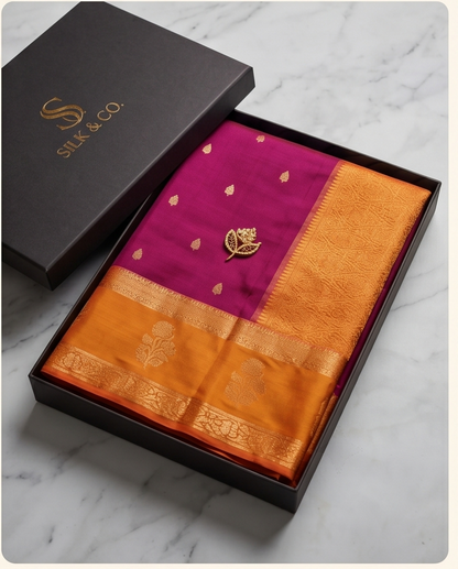 Mysore crepe flower pattern dark maroon with mustard yellow(SR-MSP26)