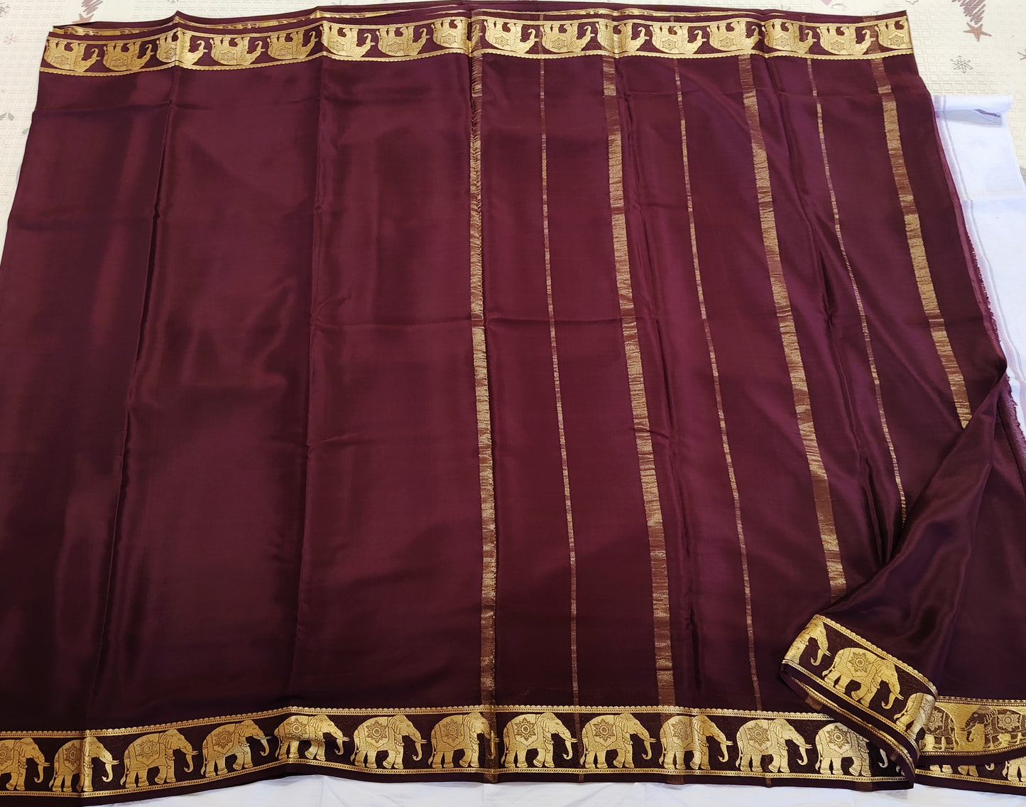 Pure Mysore Silk Saree – Maroon & Gold a traditional elephant‑pattern border(120 GSM) - SR-PSMP5