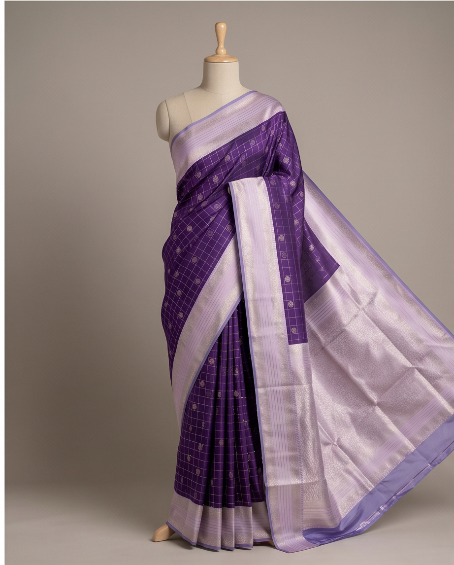 Contemporary Checks, Classic Elegance Sarees-Deep purple (SR-PSMP23)